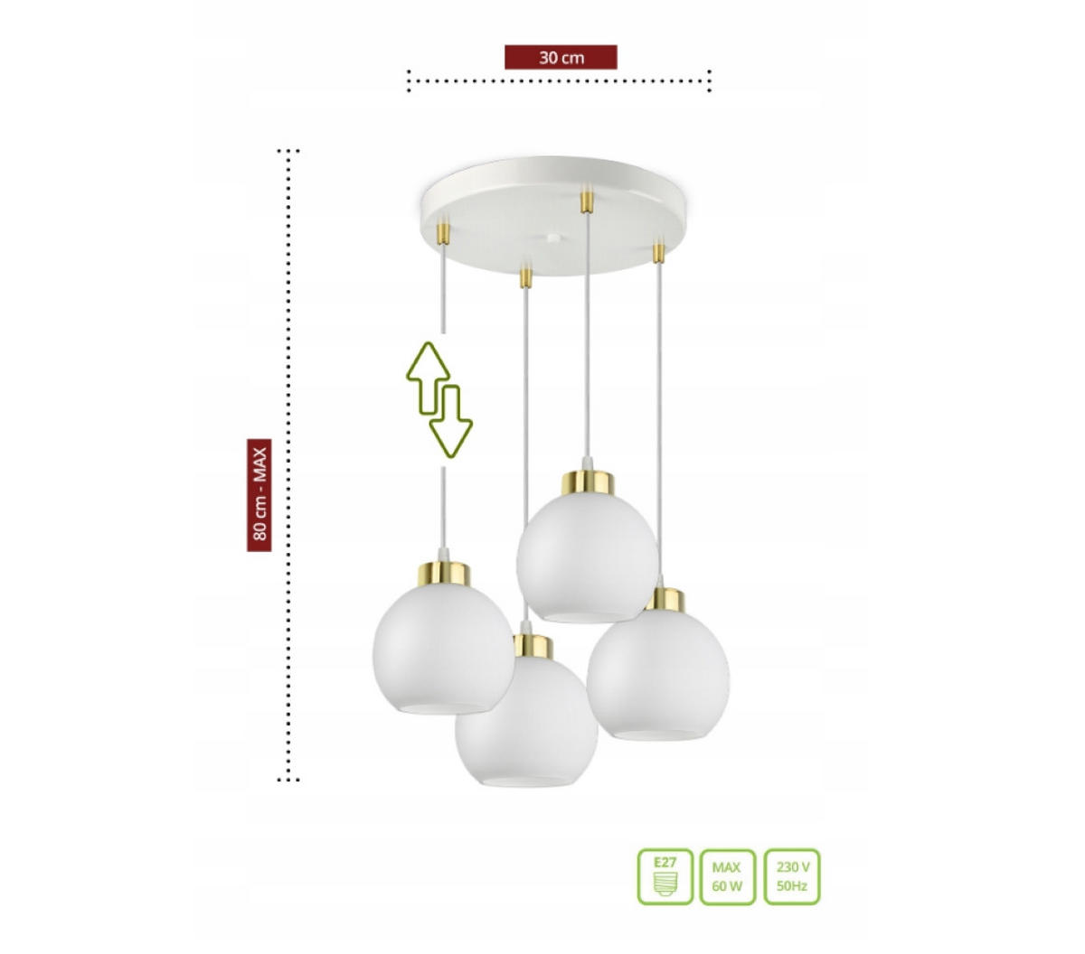 PENDELLEUCHTE GOLDGLAS - Goldfarben/Weiß, Glas/Metall (40/40/80cm) - kiki design