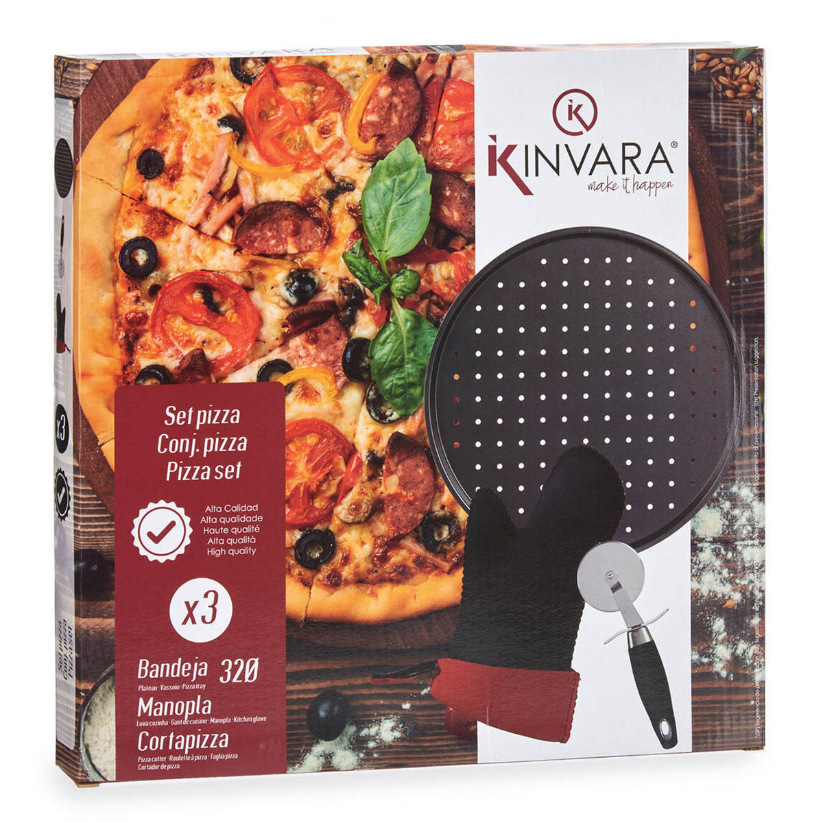 PIZZA-SET Blech 32 cm mit Pizzamesser und Handschuh - Anthrazit, Metall (33/2/33cm) - Kinvara