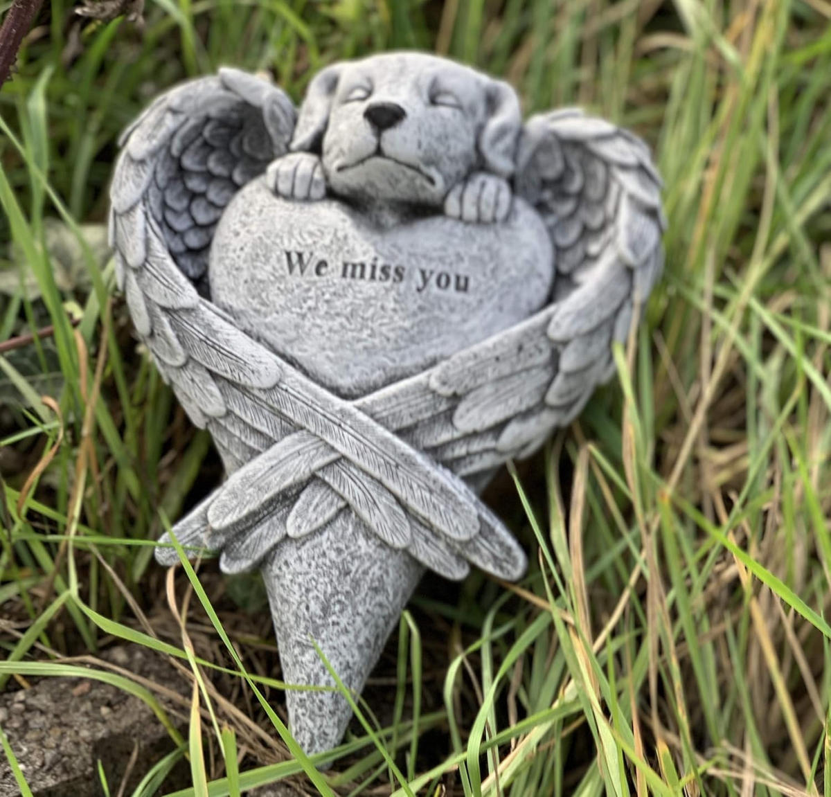 STEINFIGUR Hund Miss you Grabstein Steinguss frostfest - Grau, Stein (17/5/23cm) - stoneandstyle