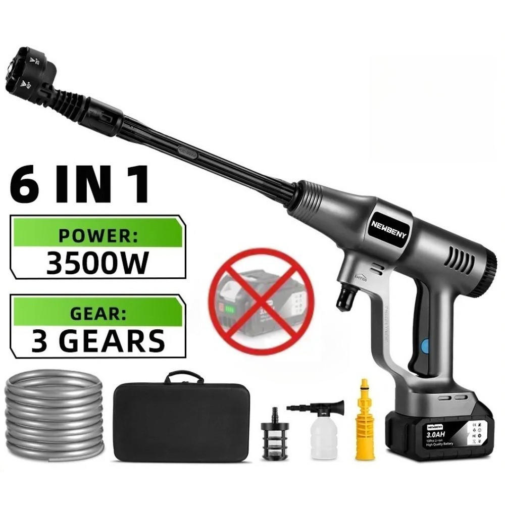 ELEKTRO-HOCHDRUCKREINIGER 200Bar Bürstenlosen, 3 Gang Cordless, für Auto Reinigung Garten Bewässerung, Ohne Batterie - Grau, Kunststoff (60/23cm) - Coonoor