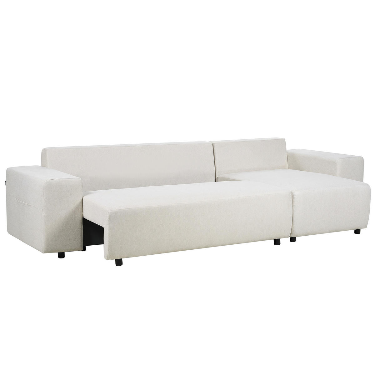 3-SITZER-ECKSOFA hellbeige rechtsseitig mit Schlaffunktion Stauraum Luspa - Beige/Schwarz, Textil (294/130cm) - Beliani