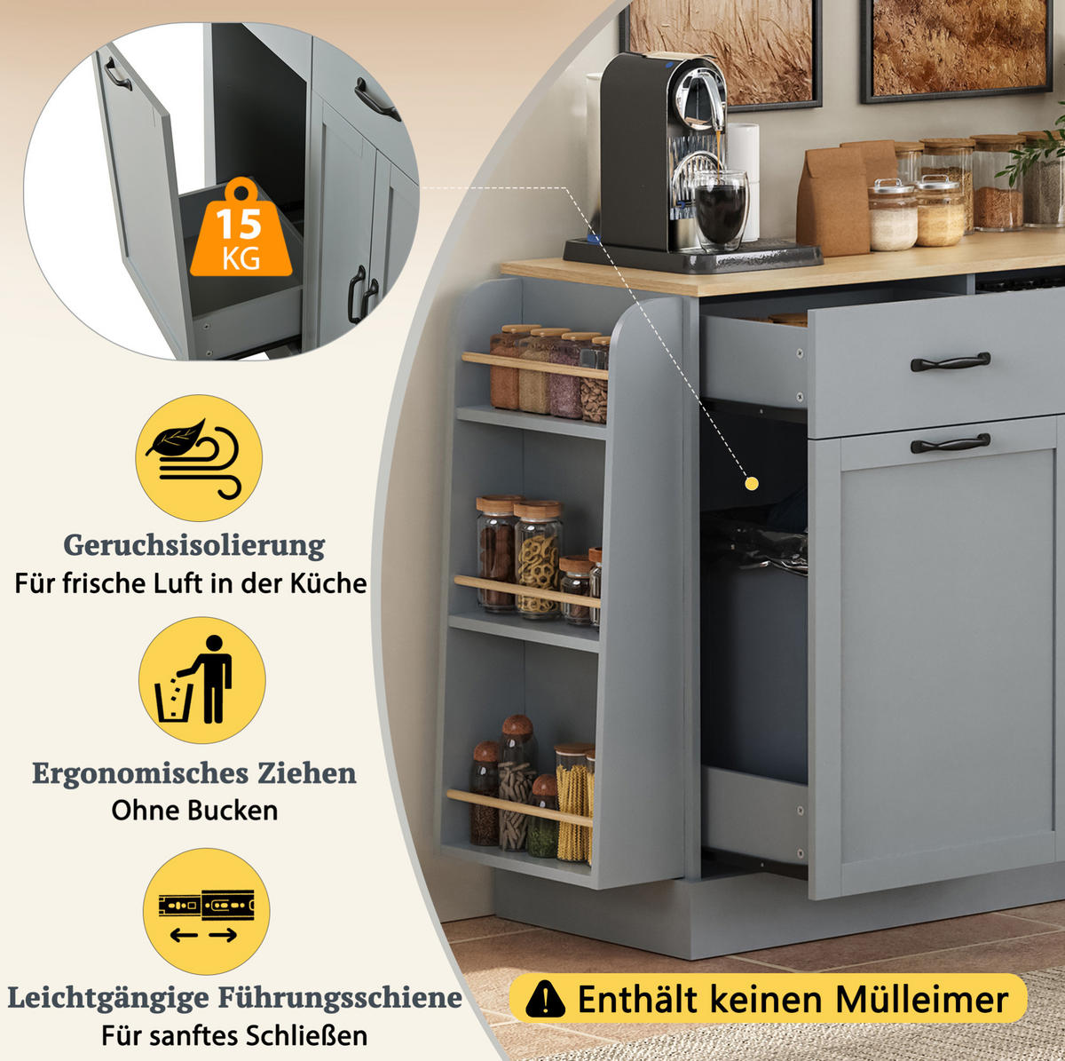 SIDEBOARD 133,5/40/86 cm grau aus MDF mit Ablagefächern - Grau, Holzwerkstoff (40/86/133.5cm) - OKWISH