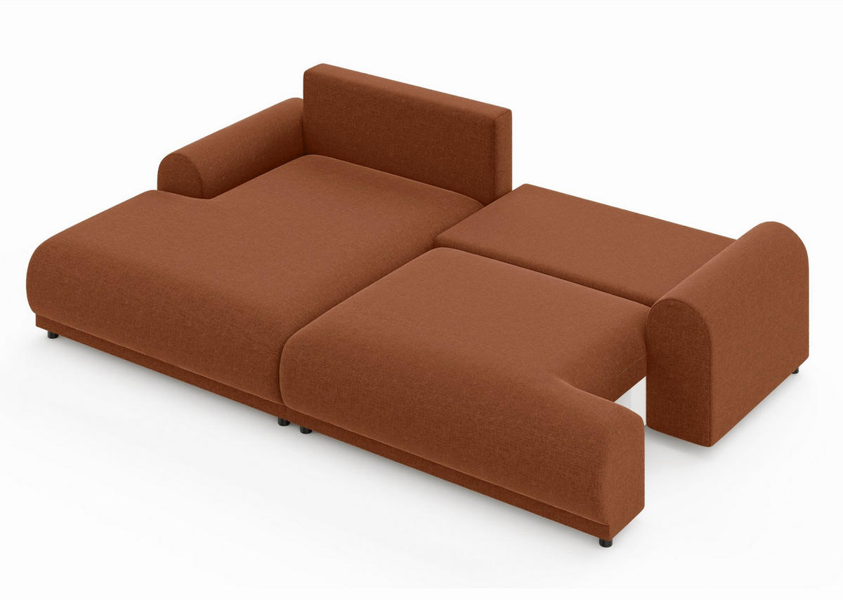 ECKSOFA mit Schlaffunktion, Bettkasten, extrabreite Ottomane links, abgerundete Armlehnen, B240/T145/H81 cm, Chenille Terracotta / 21024 - Terracotta/Schwarz, Kunststoff/Textil (240/145cm) - luma-home