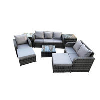 GARTENTISCHGRUPPE Polyrattan Dunkelgrau 8-teilige - Dunkelgrau/Grau, Glas/Kunststoff - Fimous