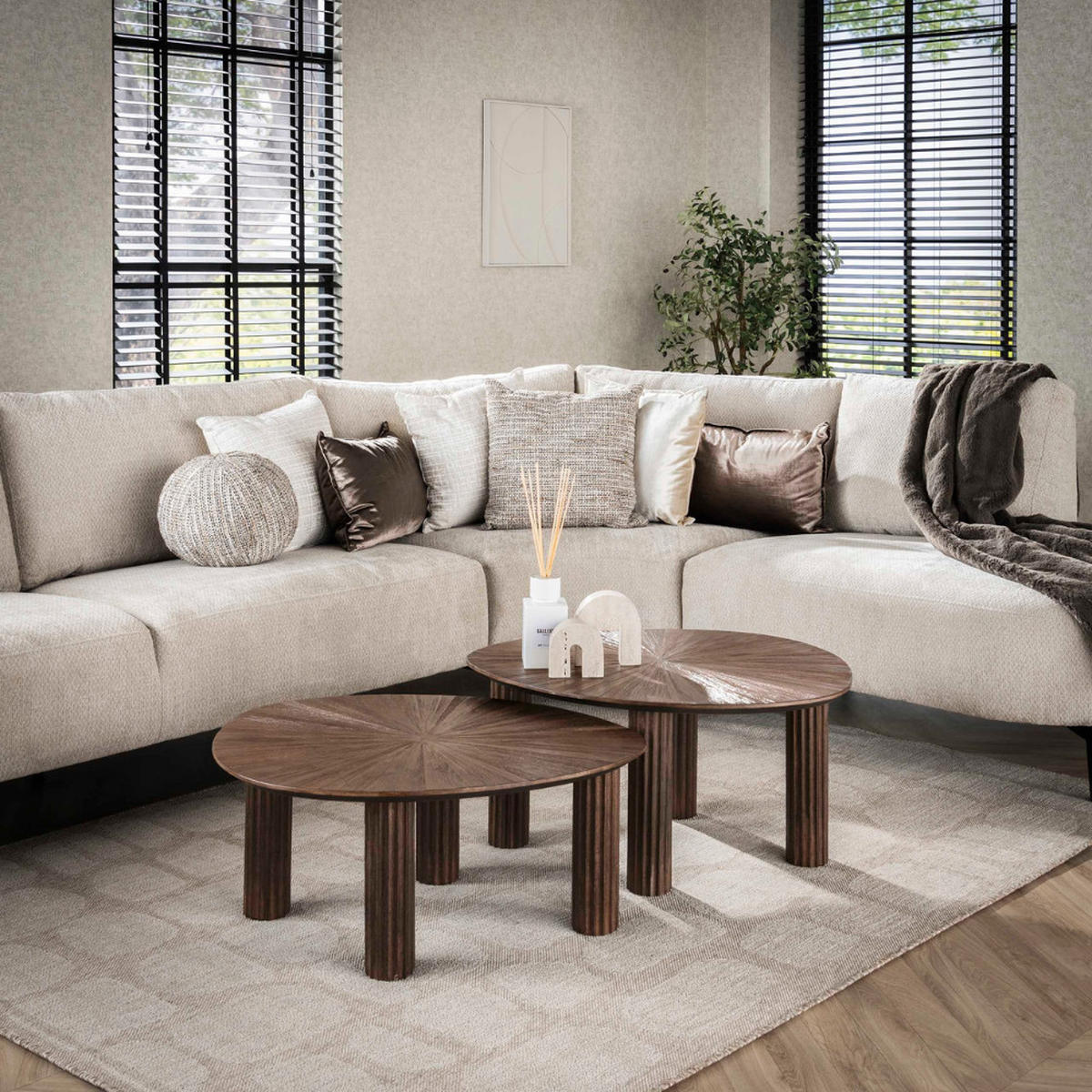 COUCHTISCH-SET FLAVIO TRAINGOLO Dreieckige Satztische im Mid-Century Design - Braun, Holz (61/75/45cm) - alesvelt