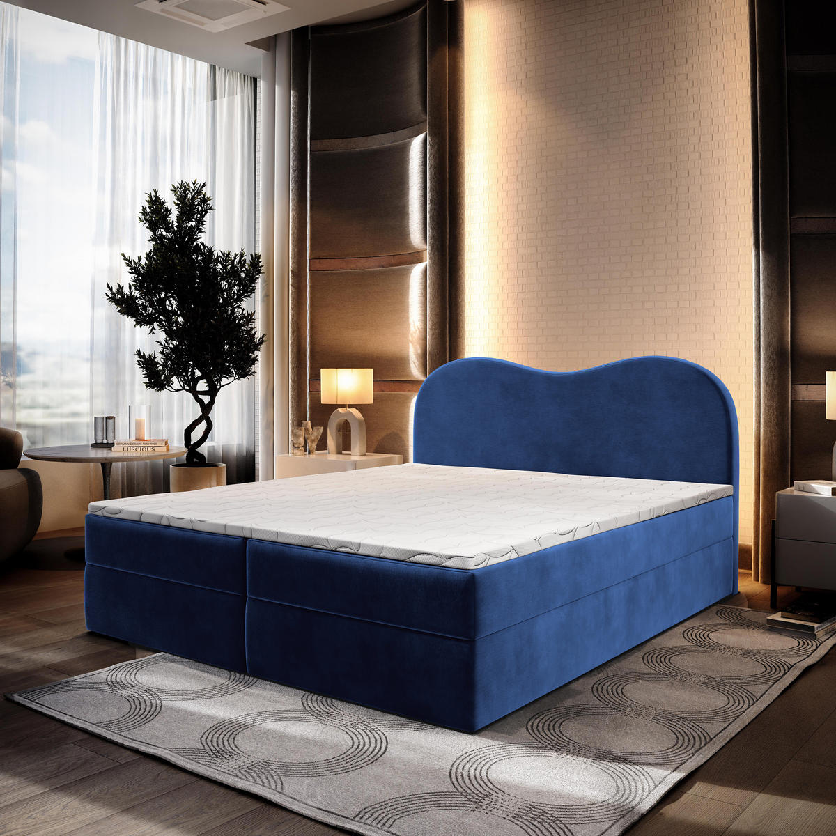 BOXBETT FLUVIA M 160x200 cm mit Matratze und Topper - Blau - Blau, Holz (160/200cm) - MASSENO