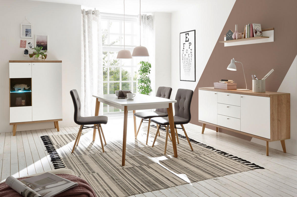 HIGHBOARD weiß, Eiche Riviera, skandinavisch, 107 x 134 cm - Eichefarben/Weiß, Holz/Holzwerkstoff (107/134/40cm) - Furn.Design