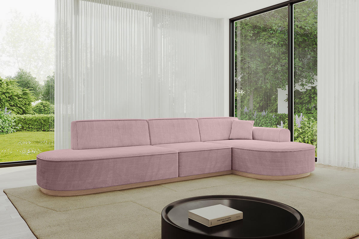 ECKSOFA Ottomane Rechts MARI-L2-v1 - 328x171x83 cm Rosa Cord - Rosa, Holzwerkstoff/Textil (171/328cm) - ALTDECOR