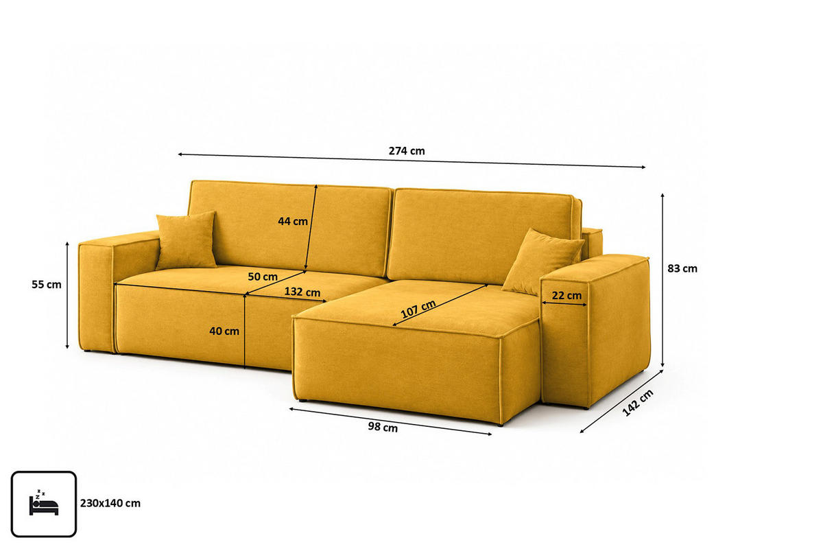ECKSOFA L-Form Mit Schlaffunktion Und Bettkasten, Veloursstoff Bluvel, Golden, Rechts, BEST XL - Goldfarben, Holz (160/142cm) - Kaiser Möbel