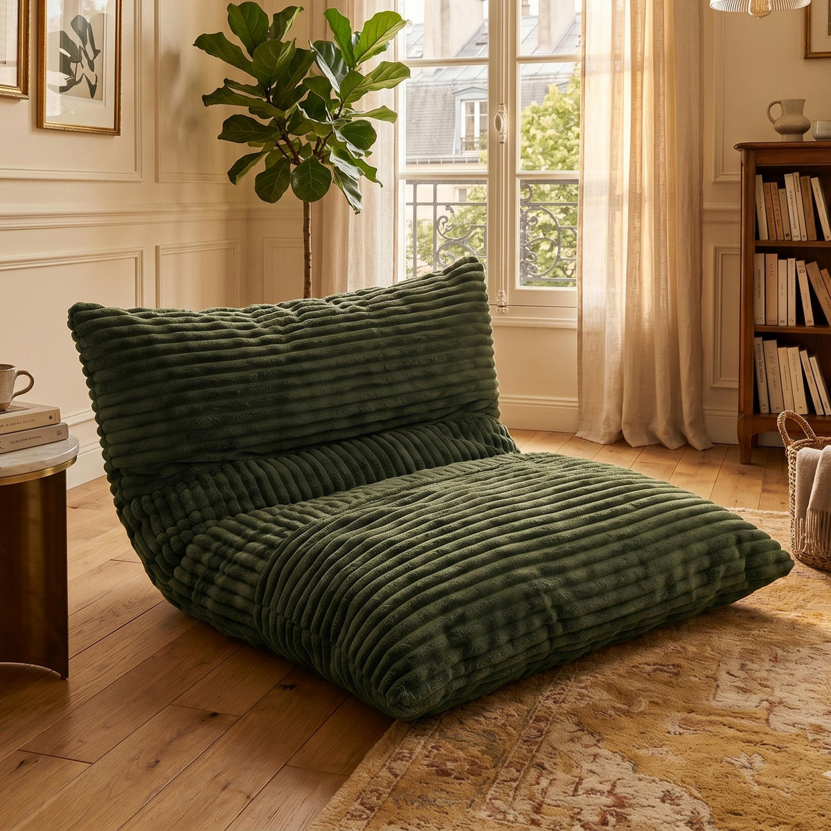 SITTSÄCK XXL 3-I-1 i Manchester som Fåtölj, Soffa och Säng - Grön, Textil (180/25/125cm) - Urban Meuble