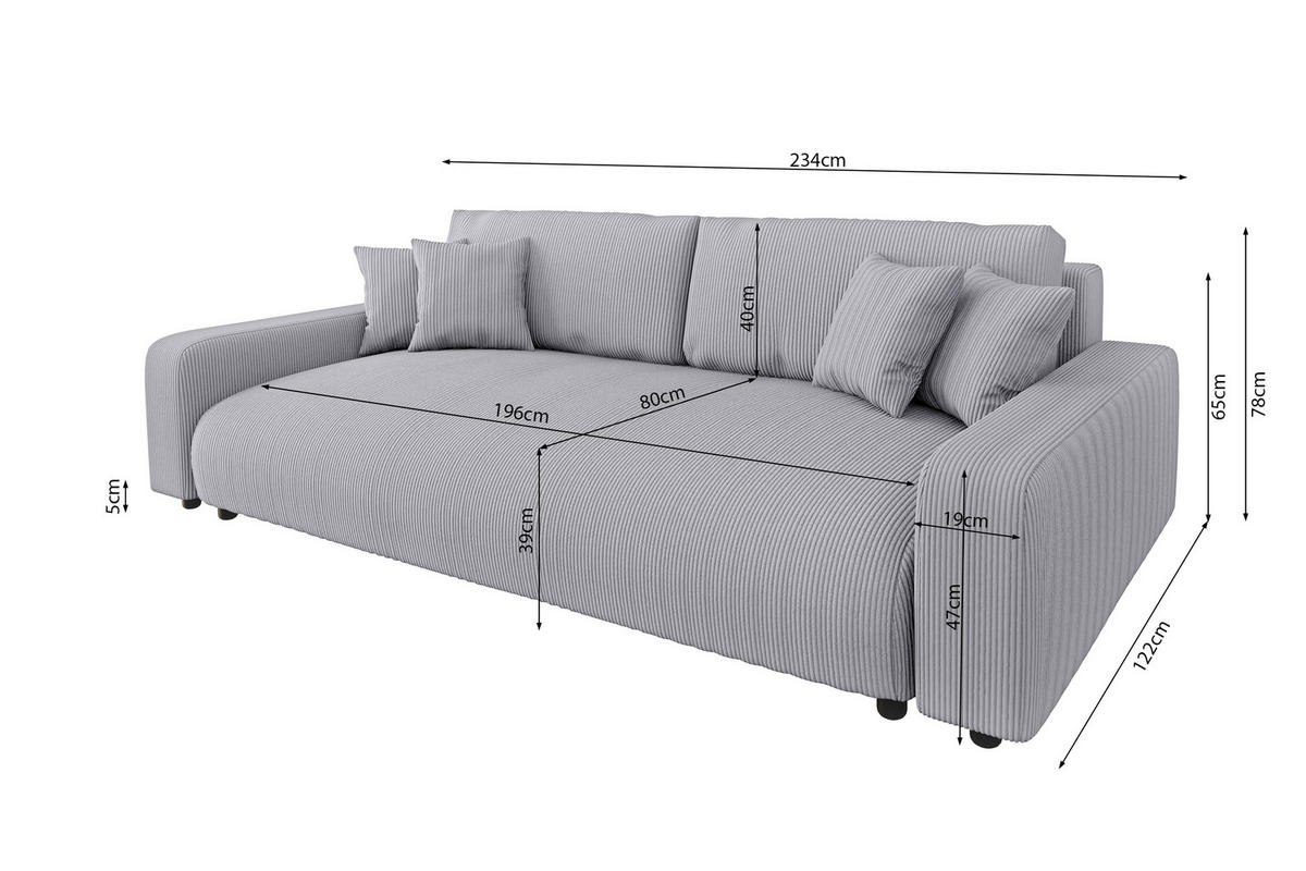 BIGSOFA Emma Hellgrau Cord - Hellgrau/Schwarz, Holz/Kunststoff (234/78/122cm) - S-Style Möbel