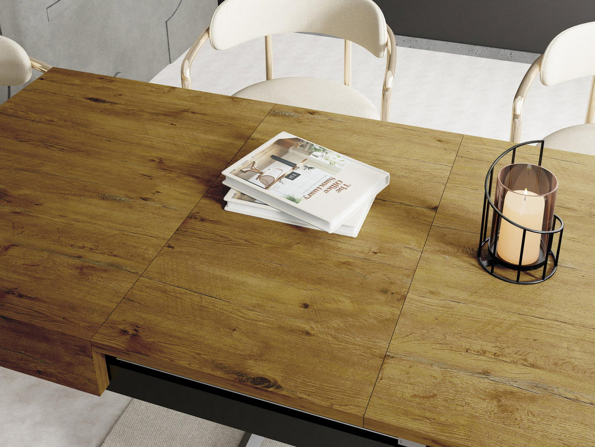 COUCHTISCH Cavetta X höhenverstellbar ausziehbar, Lancelot Eiche 120-200/80/27-76 cm - Eichefarben/Schwarz, Holzwerkstoff/Metall (80/200/76cm) - WFL GROUP
