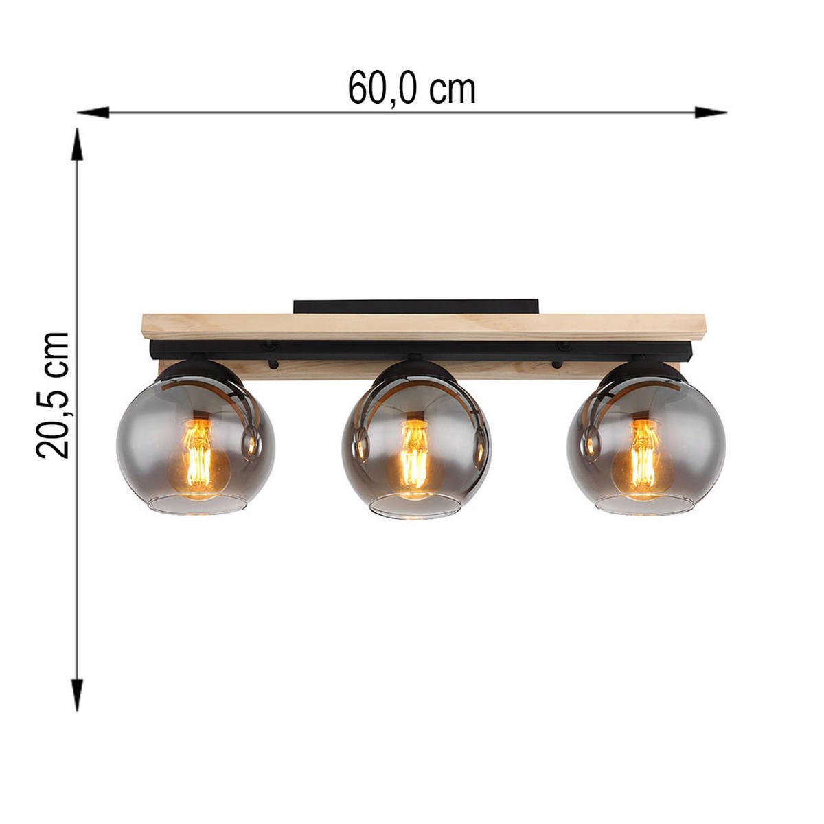 LED DECKENLEUCHTE Conni Braun Holz Glas Rauch - Braun, Glas (60/15/20.5cm) - Globo Lighting