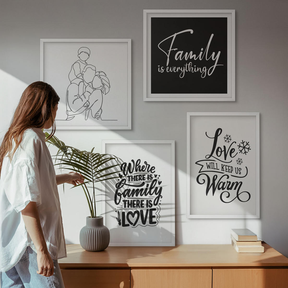 WANDBILDER 4er-Set - 50x50 cm & 40x60 cm Weißer Rahmen - Familie, Liebe, Wärme, Zuhause - Weiß, Kunststoff (50/50cm) - ArtPrintCave