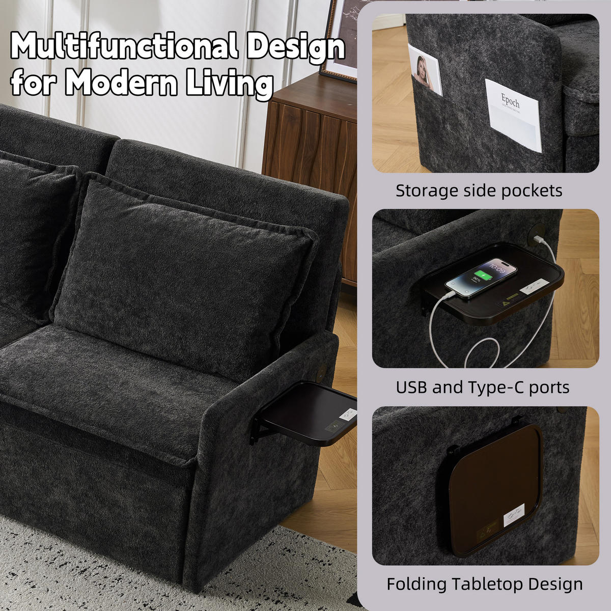 SCHLAFSOFA DE-33505 mit 5‑Stufen verstellbar Schwarz - Schwarz, Textil (172.5/95/71cm) - ComfortXL