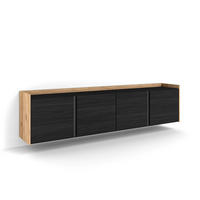 LOWBOARD, Schwarz und Eiche, Hängend, 207/35/50cm - Schwarz, Holzwerkstoff (207/50/35cm) - Skraut Home