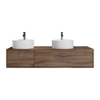 DOPPELWASCHTISCH - 150 cm x 47 cm - Holz, Platte - Naturfarben Dunkel - ISAURE - Naturfarben, Holz (150/32/47cm) - Vente-Unique