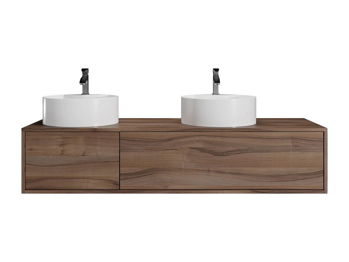 DOPPELWASCHTISCH - 150cm x 47cm - Holzspan - naturfarben dunkel - ISAURE - Naturfarben, Holz (150/32/47cm) - Vente-Unique