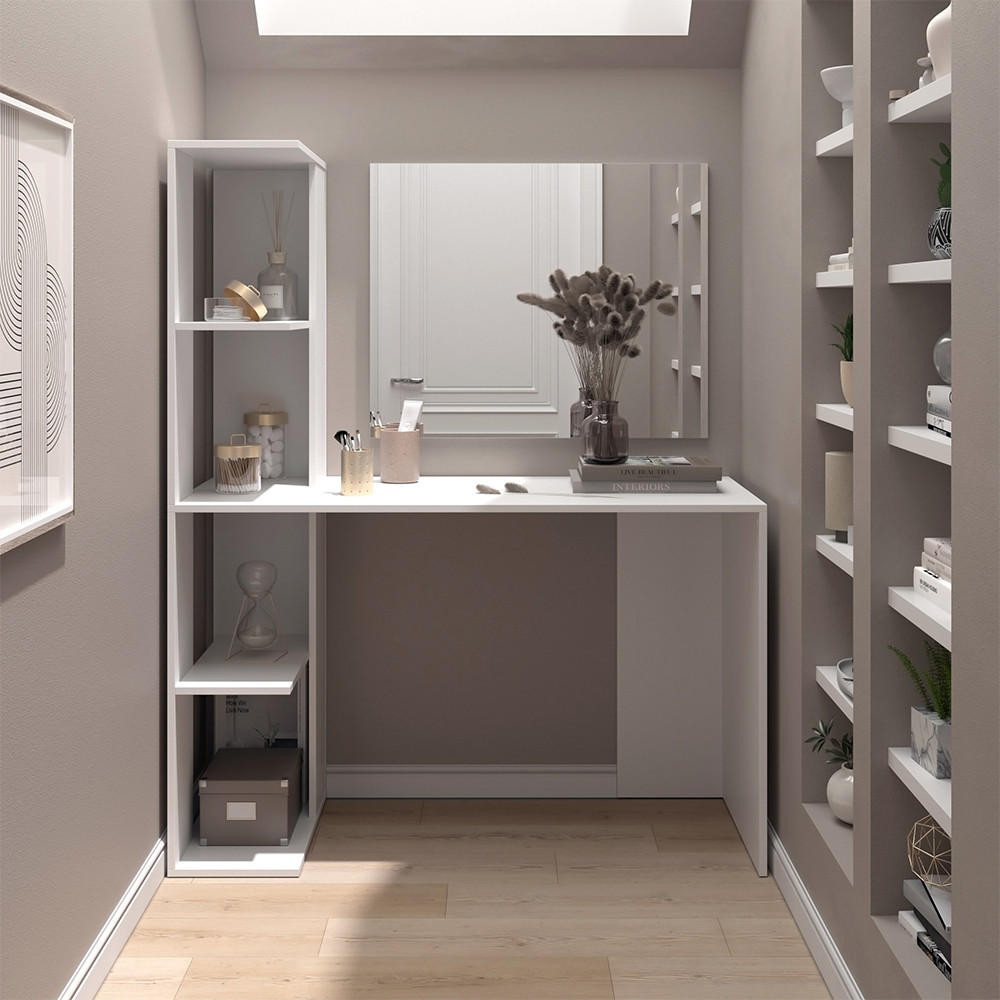 SCHMINKTISCH Tower Weiß 122.2 cm mit Spiegel - Weiß, Holzwerkstoff (122.2/75.8/55.2cm) - Vicco