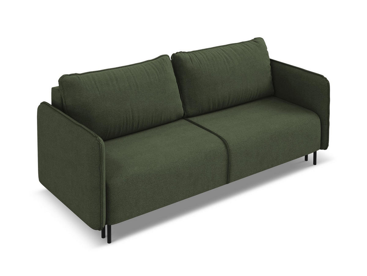 3-SITZER SOFA mit Schlaffunktion Strukturstoff Stoff Grün - Schwarz/Olivgrün, Holz/Textil (226/90/92cm) - Makamii
