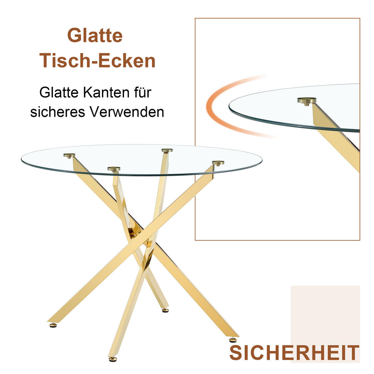 ESSTISCH runder mit goldenem Metallgestell 80/80/75 cm - Goldfarben, Metall (88/88/75cm) - Oxeza