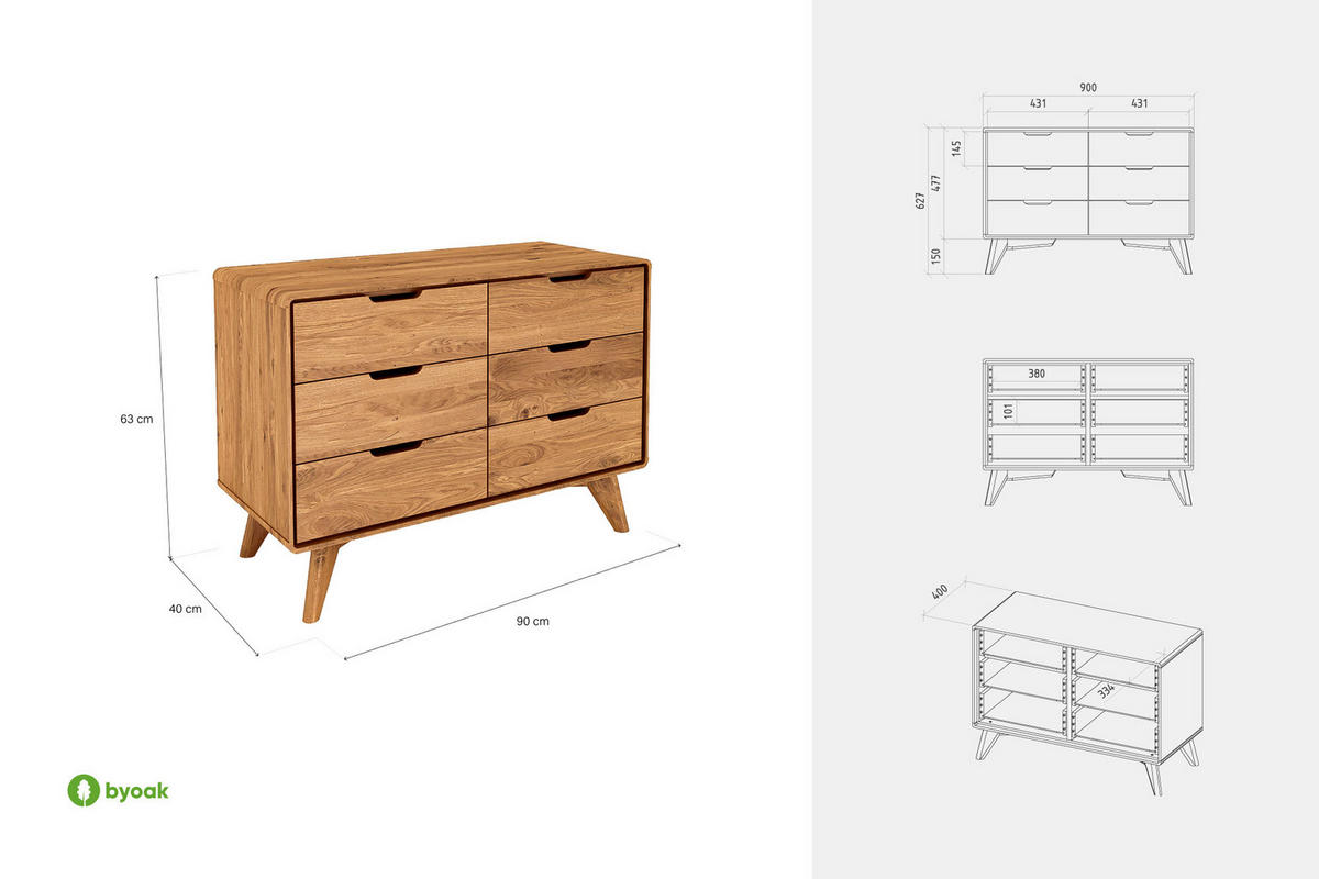 KOMMODE GREG Kernbuche - Kernbuche, Holz (90/63/40cm) - byoak