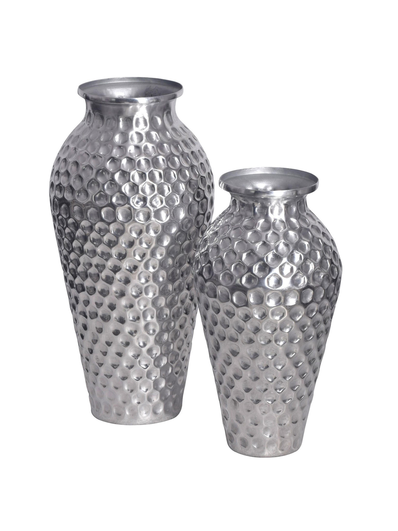 VASEN 2er-Set MANTOVA, Aluminium, handgefertigt, Silber, Ø 26 x 51 cm - Silberfarben, Metall (51cm) - KADIMA DESIGN