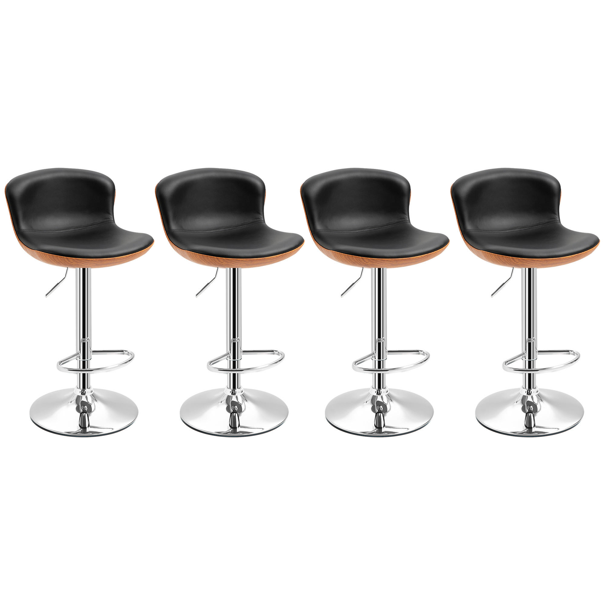 BARHOCKER 4ER-SET aus Kunstleder Stahl Schwarz Silber - Schwarz, Leder (50/85/46cm) - HOMCOM
