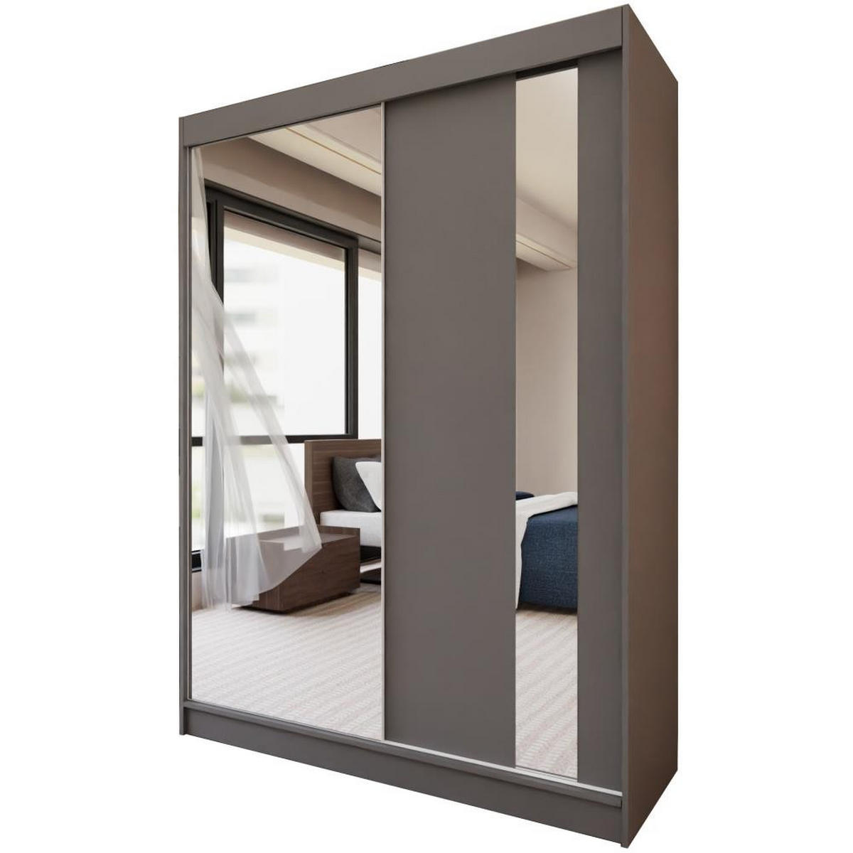 SCHWEBETÜRENSCHRANK Gaja 150/216/61 graphit mit Spiegel und Schubladeneinsätze - Graphitfarben, Holzwerkstoff (150/216/61cm) - Beautysofa