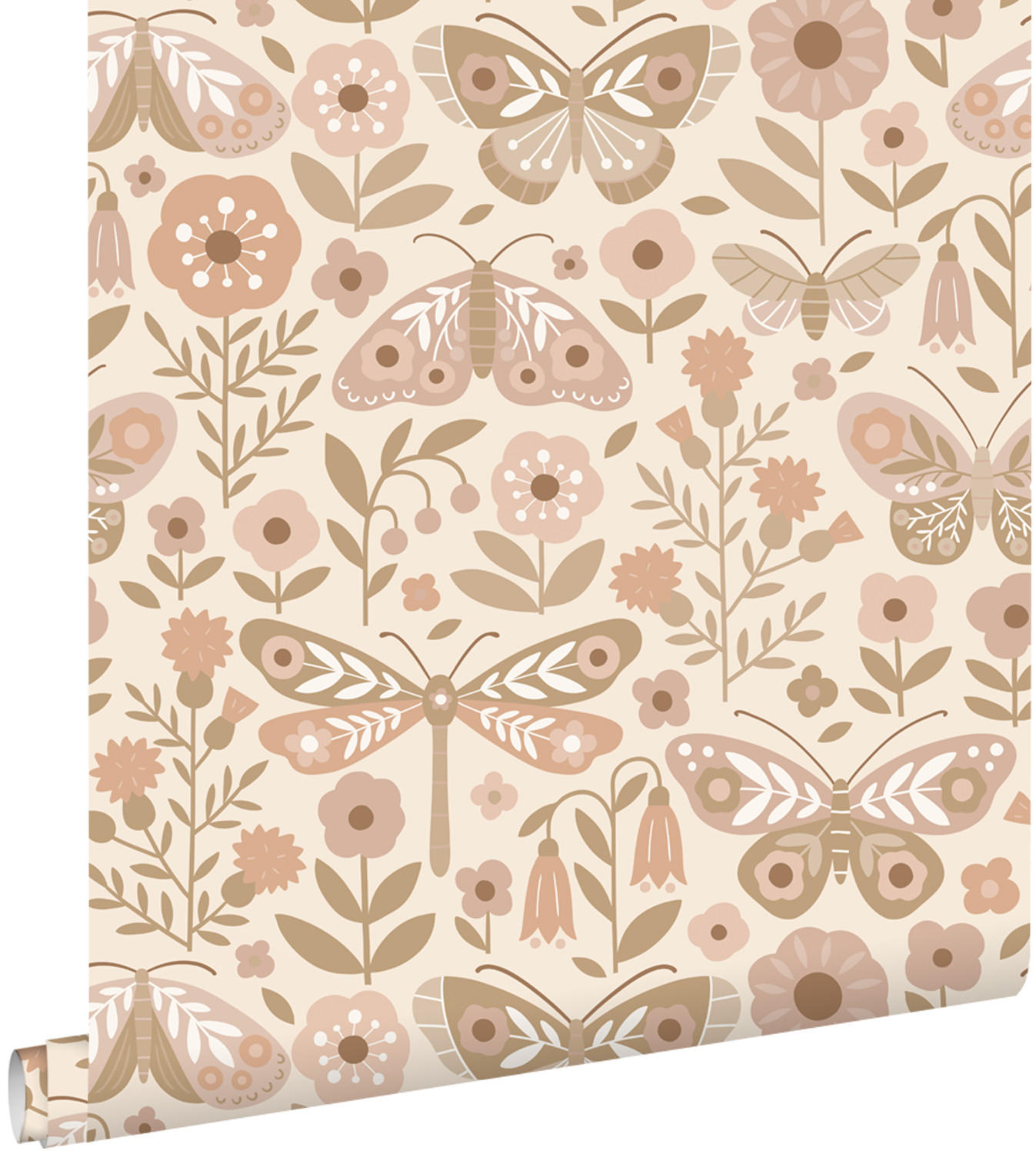TAPETE Blumen & Schmetterlinge 50 x 900 cm - Beige, Papier (50/0.1cm) - ESTAhome