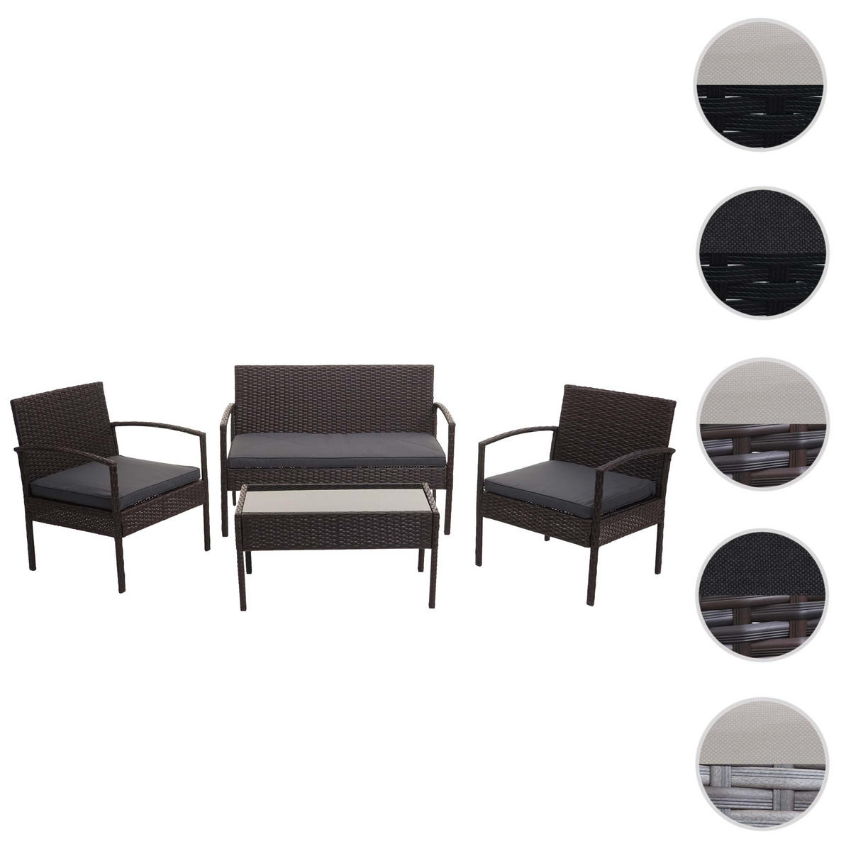 POLY-RATTAN GARNITUR Braun, Anthrazit - Anthrazit/Braun, Kunststoff - MCW