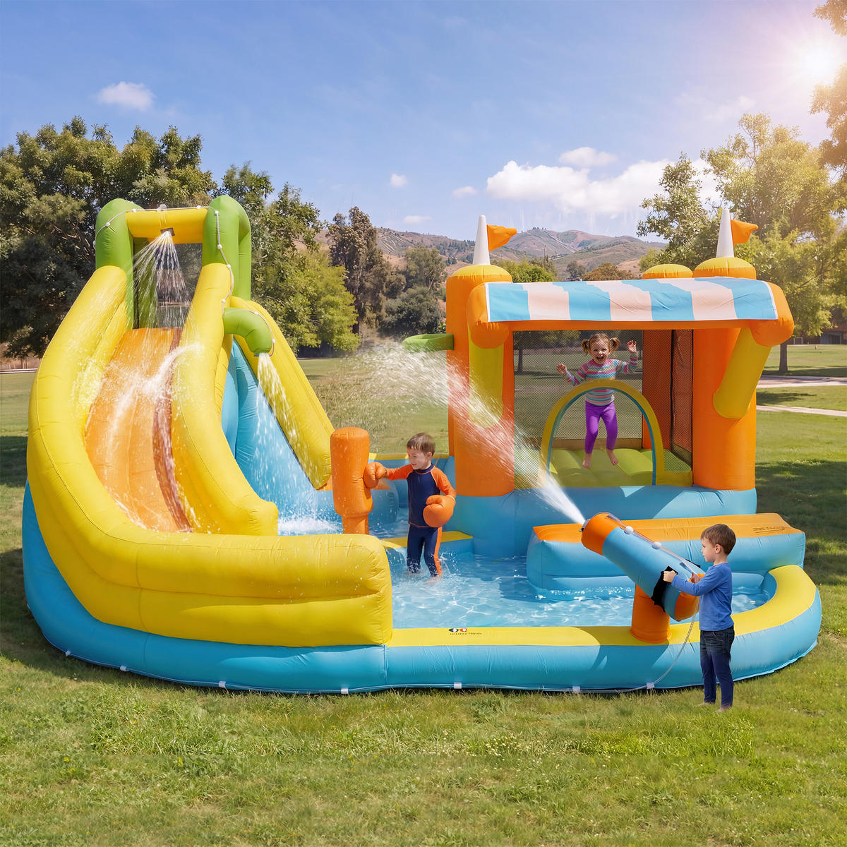 HÜPFBURG Wasserpark 433x375x165 cm - Multicolor, Textil (375/433/165cm) - LEBENLANG