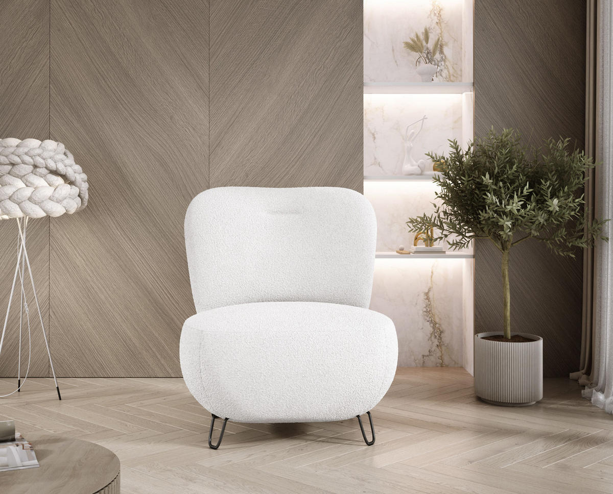 SESSEL LUIS, Skandinavischer Stil – Freistehend, 82×56×82 cm, WEISS - Schwarz/Weiß, Holz/Textil (82/82/66cm) - DomoHome
