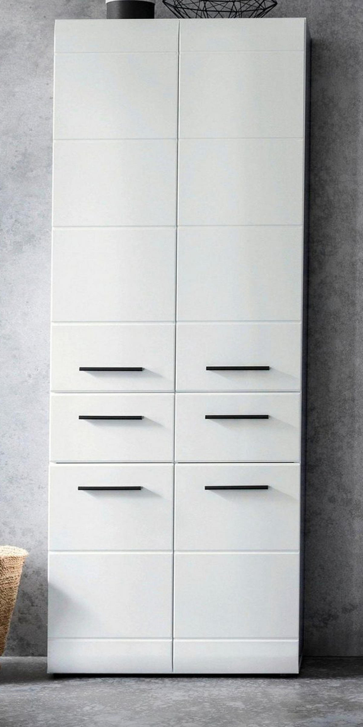 HOCHSCHRANK weiß Hochglanz 60 cm, Badschrank mit viel Stauraum - Weiß Hochglanz/Schwarz, Holzwerkstoff/Kunststoff (60/182/31cm) - Top.Furn