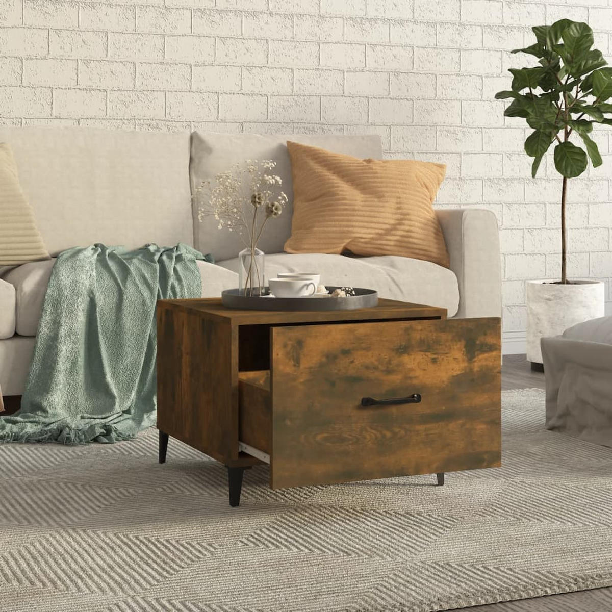 COUCHTISCHE mit Metallbeinen 2 Stk. Räuchereiche 50x50x40 cm - Braun, Holzwerkstoff (50/50/40cm) - furnicato