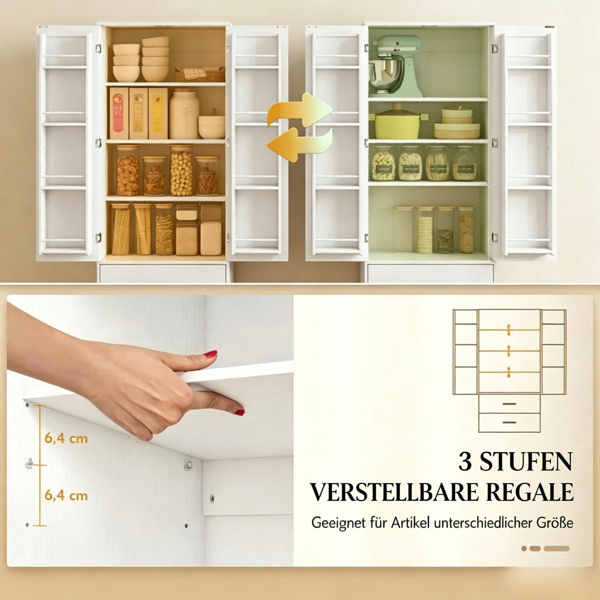 HIGHBOARD DE-38832 60/40/159 cm 2 Türen und 8 Gewürzfächer Weiß - Weiß, Holzwerkstoff (60/159/40cm) - ComfortXL