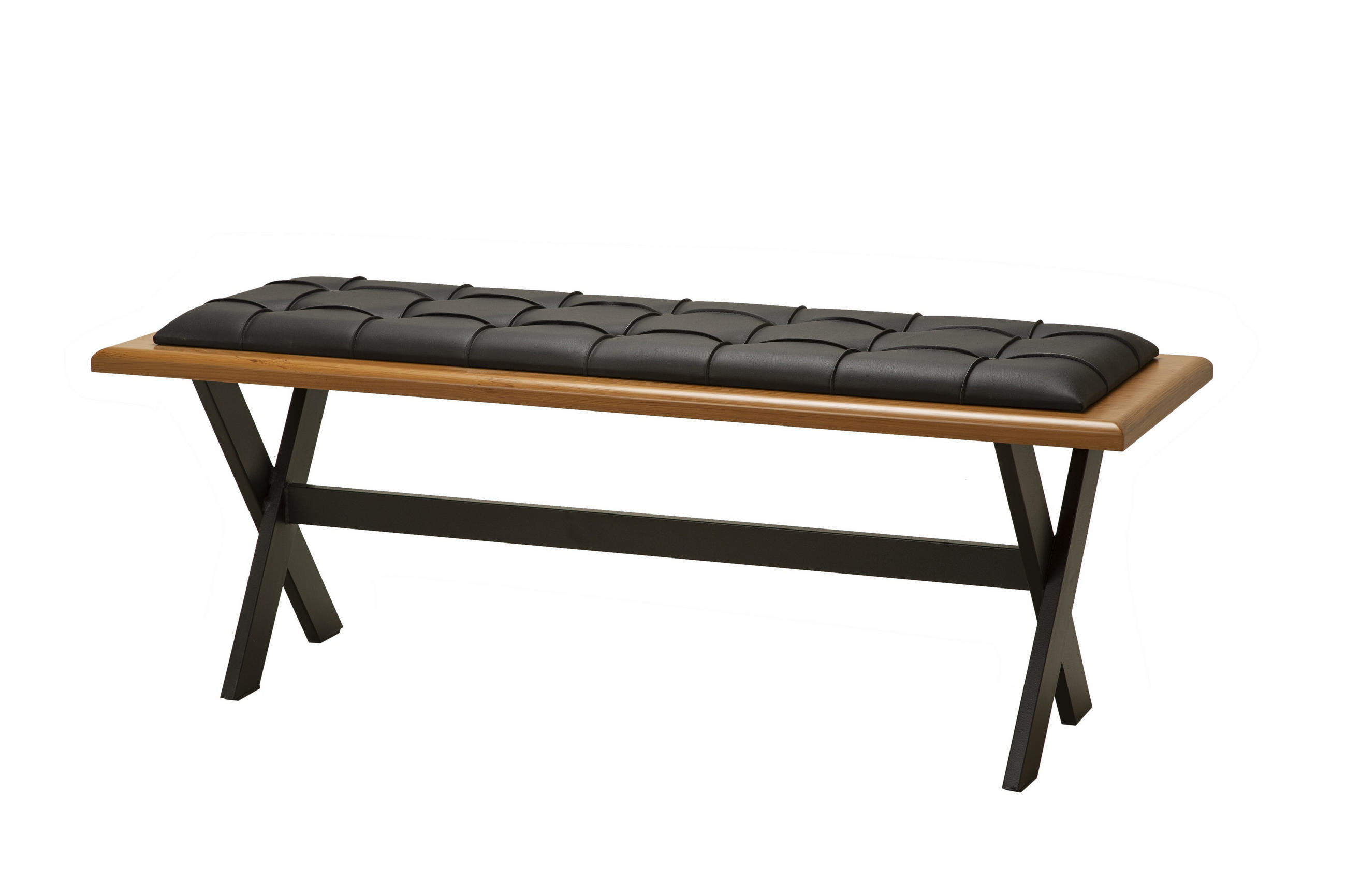 SITZBANK CAMBRIDGE mit Metallbeinen und Massivholz - Schwarz, Leder/Holz (129/50/44cm) - Stuhlmann