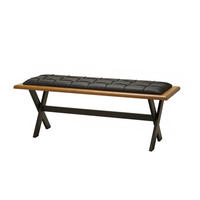 SITZBANK CAMBRIDGE mit Metallbeinen und Massivholz - Schwarz, Leder/Holz (129/50/44cm) - Stuhlmann