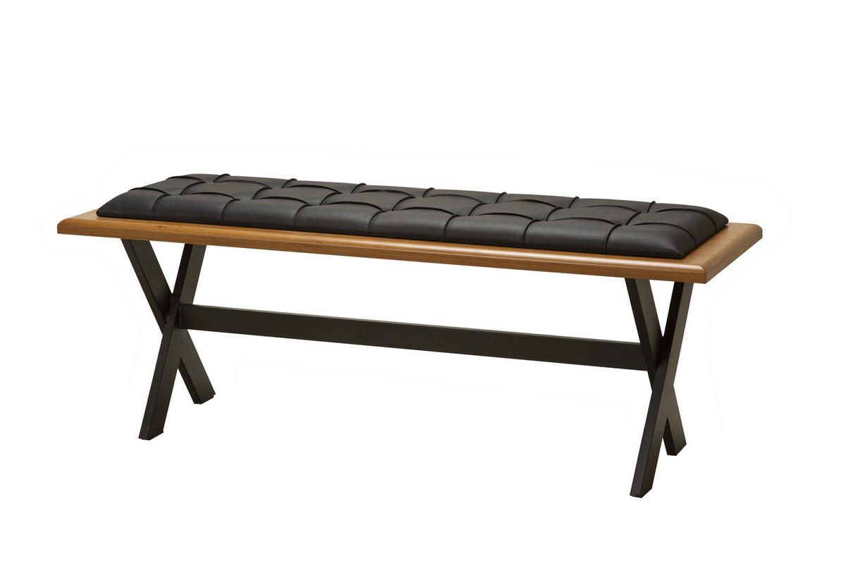 SITZBANK CAMBRIDGE mit Metallbeinen und Massivholz - Schwarz, Leder/Holz (129/50/44cm) - Stuhlmann