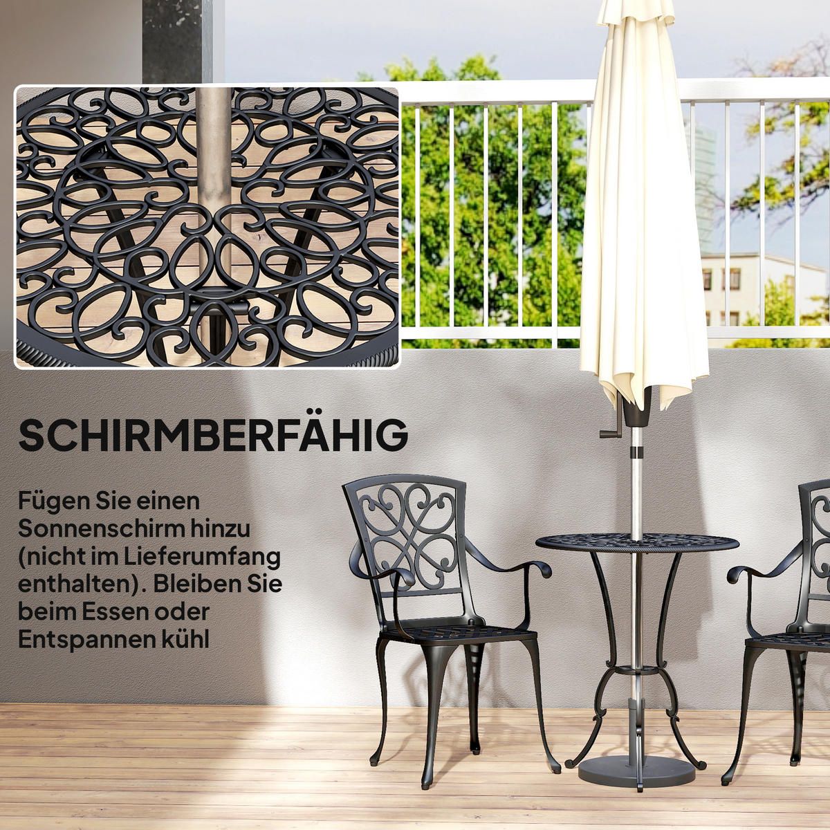 BISTRO-SET 3er Set Gussaluminium Schwarz - Schwarz, Metall - Outsunny