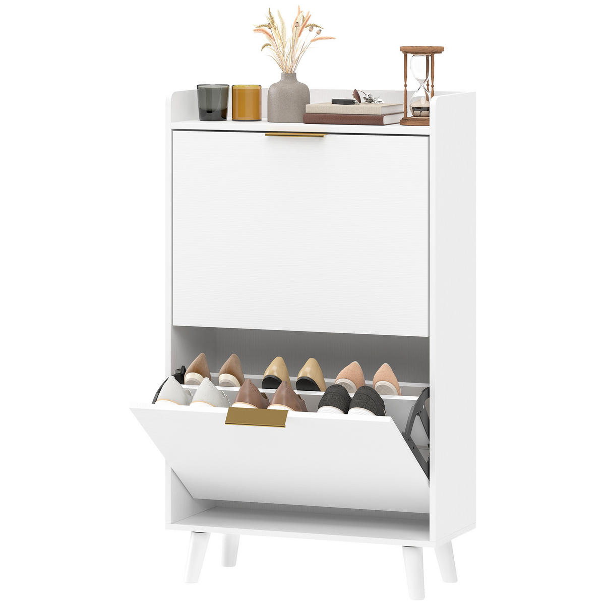 SCHUHSCHRANK Weiß Holz mit Klappfächern platzsparend 1 Stück - Weiß, Holzwerkstoff (70/120/30cm) - PANGIVO