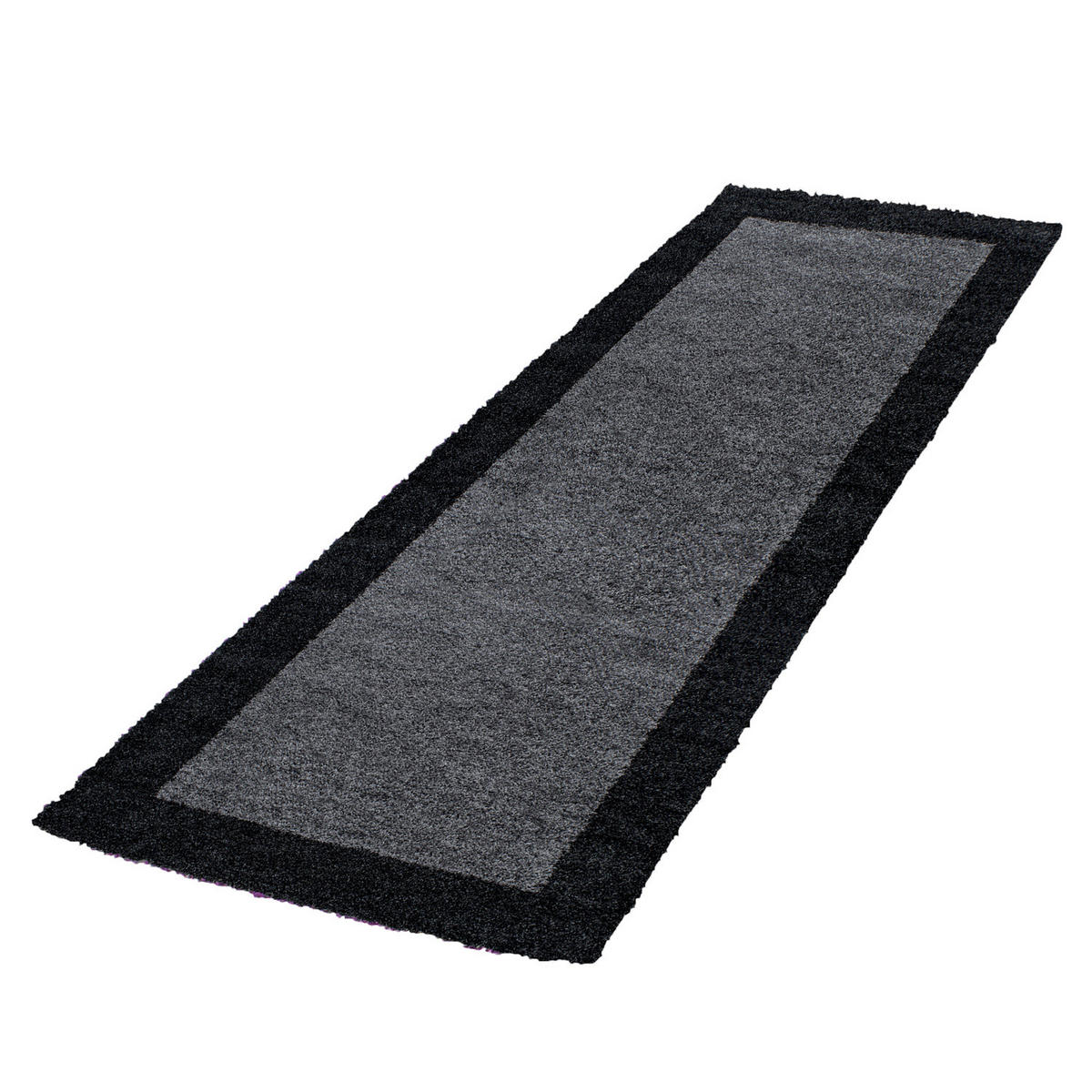 TEPPICH Hochflor einfarbig mit Bordüre Polypropylen Wohnzimmer Anthrazit Läufer 80x250 - Anthrazit, Textil (80/250cm) - KADIMA DESIGN