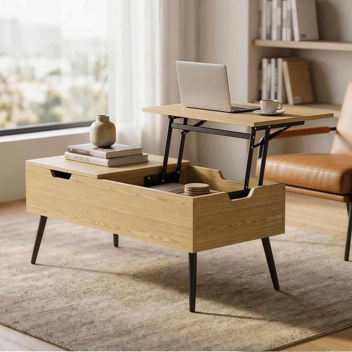 COUCHTISCH DE-15837 2 klappbare Platten Naturholz - Naturfarben, Holzwerkstoff (100/50/58cm) - ComfortXL