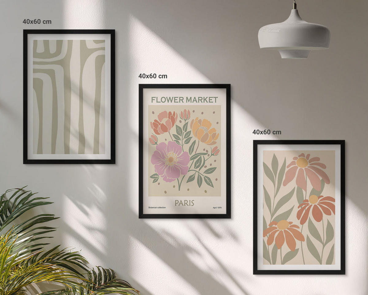 WANDBILDER 3er-Set - 40x60 cm Schwarzer Rahmen - Botanische Motive, Pariser Minimalismus - Schwarz, Kunststoff (40/60cm) - ArtPrintCave