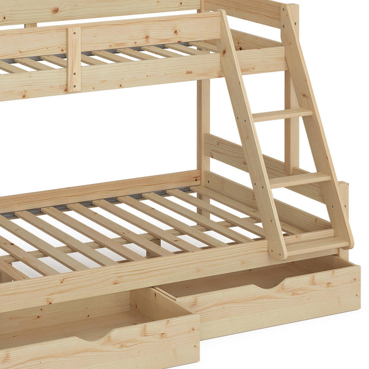 ETAGENBETT Everest Naturholz 120x200/80x200 cm mit Schubladen - Naturfarben, Holz (120/200cm) - VitaliSpa