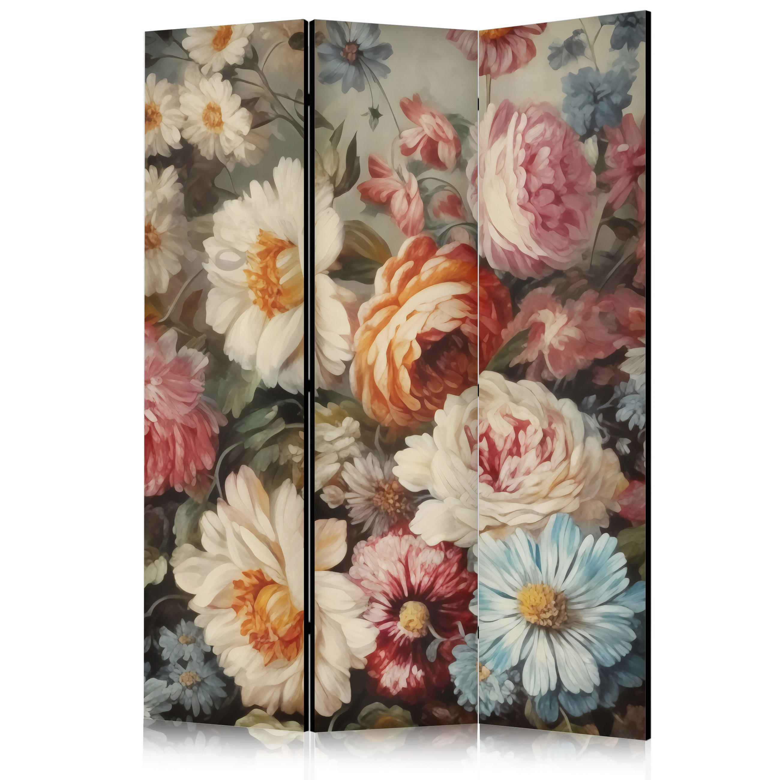 PARAVENT Einseitig Bedruckter 3-tlg 135x172 cm Wildblumen im Retro - Multicolor, Holz/Textil (135/172/3cm) - Muralo