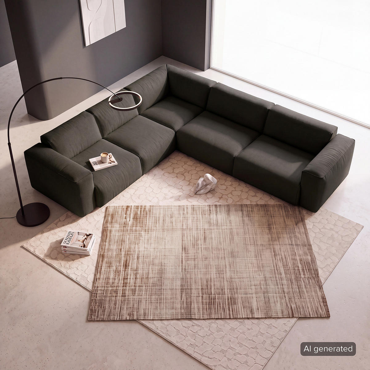 ECKSOFA mit Rundecke - Schwarz/Grau, Kunststoff/Textil (325/260cm) - home24