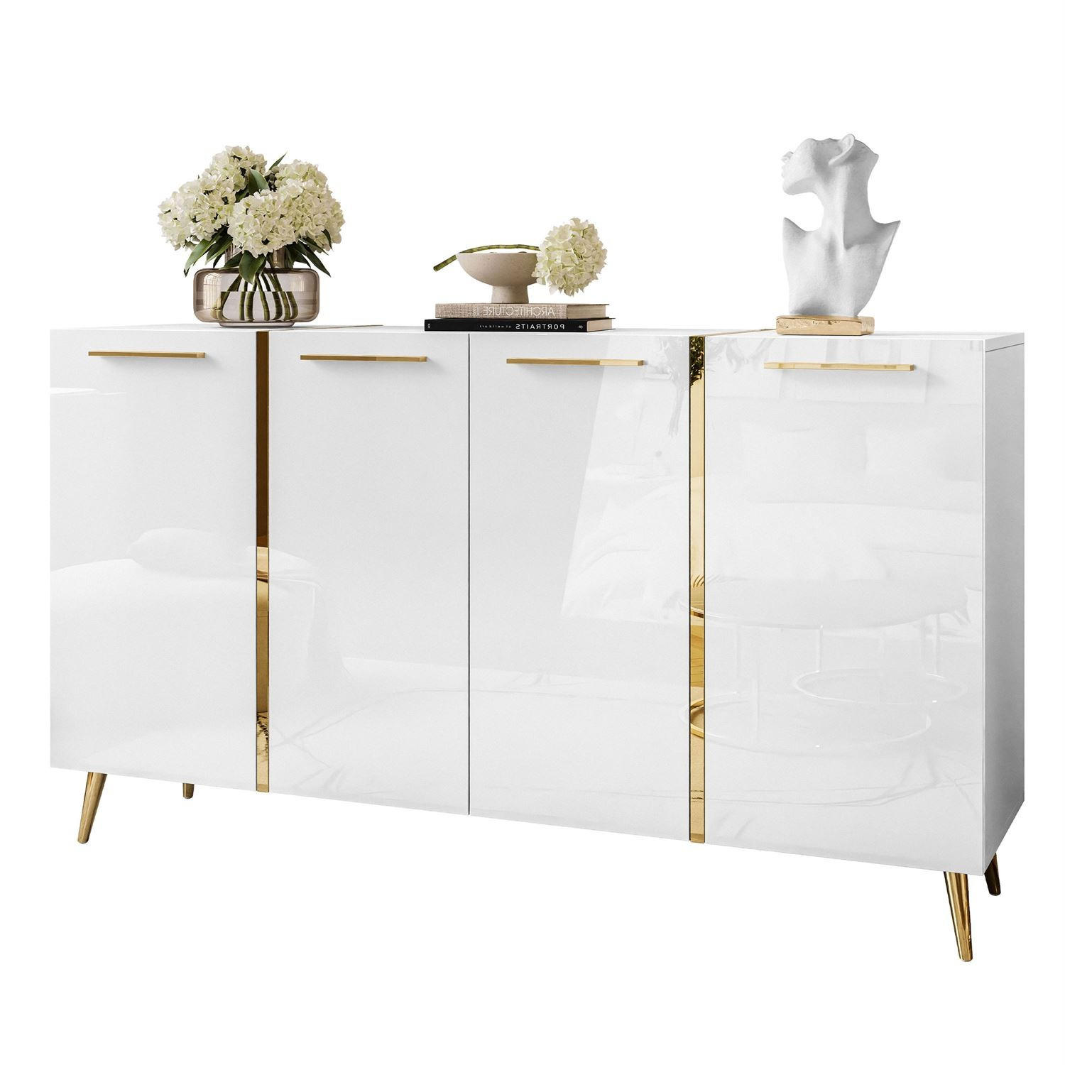 KOMMODE ONYX 4T 158 CM AUF GOLDENEN BEINEN - Weiß, Holzwerkstoff (158/88/41cm) - Lookway