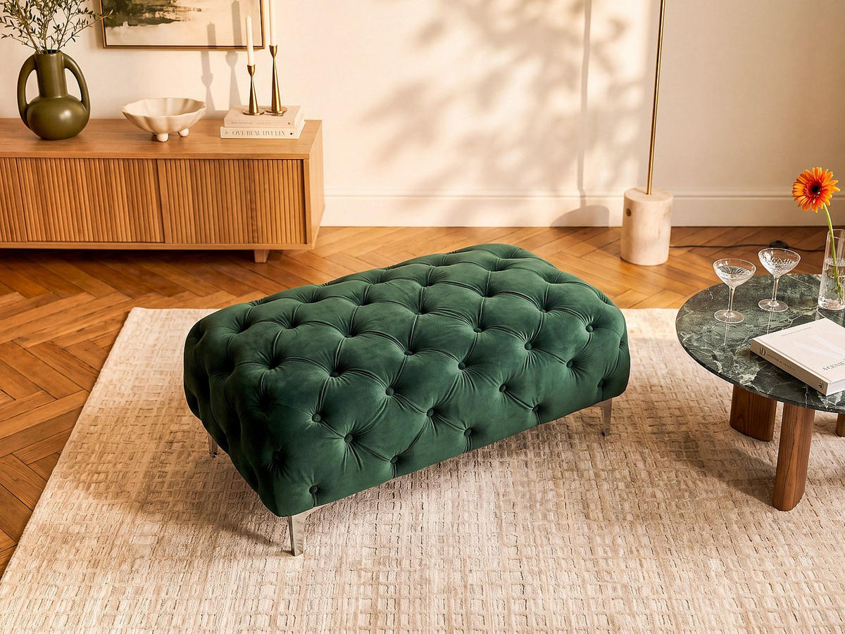 SITZHOCKER - 1 Person - samt - grün Edwina - Grün, Textil/Metall (103/44/62cm) - Vente-Unique