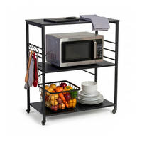 VOZIČEK za postrežbo - črna, kovina/leseni material (80/89/40cm) - Relaxdays